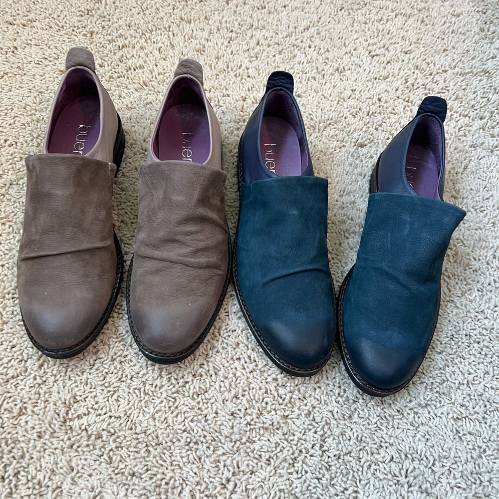 Two pairs of Brand New Bueno shoes, one in taupe the other in navy